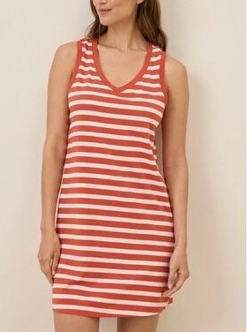 Pact Organic Cotton Tank T-shirt Dress Orange White Stipe Small Travel Summer